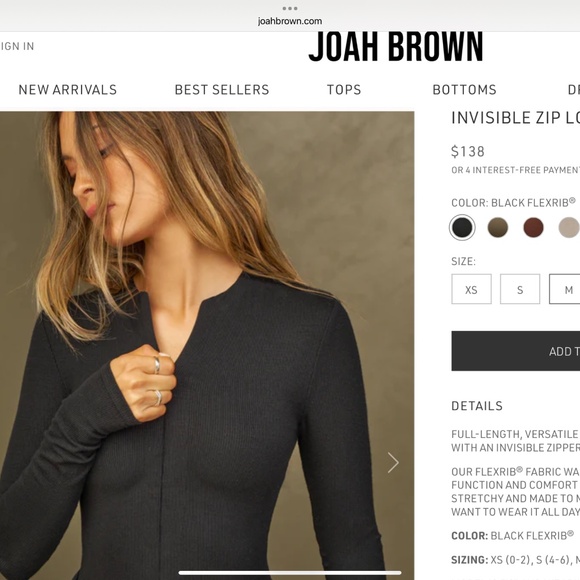Joah Brown Invisible Half Zip Black Flexrib Top M/L - Picture 1 of 5